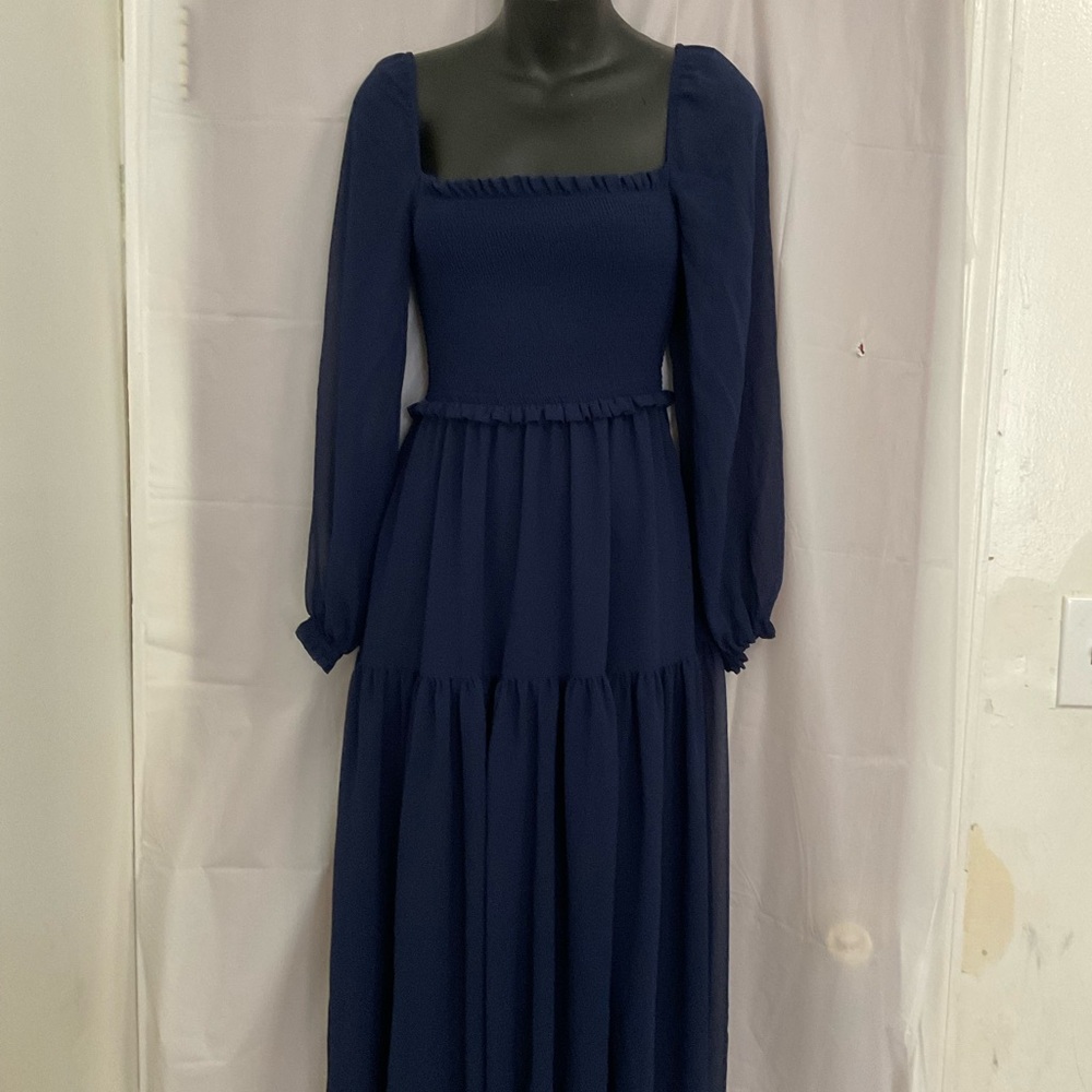 Wilfred Navy Square-Neck Long Sleeve Maxi Dress